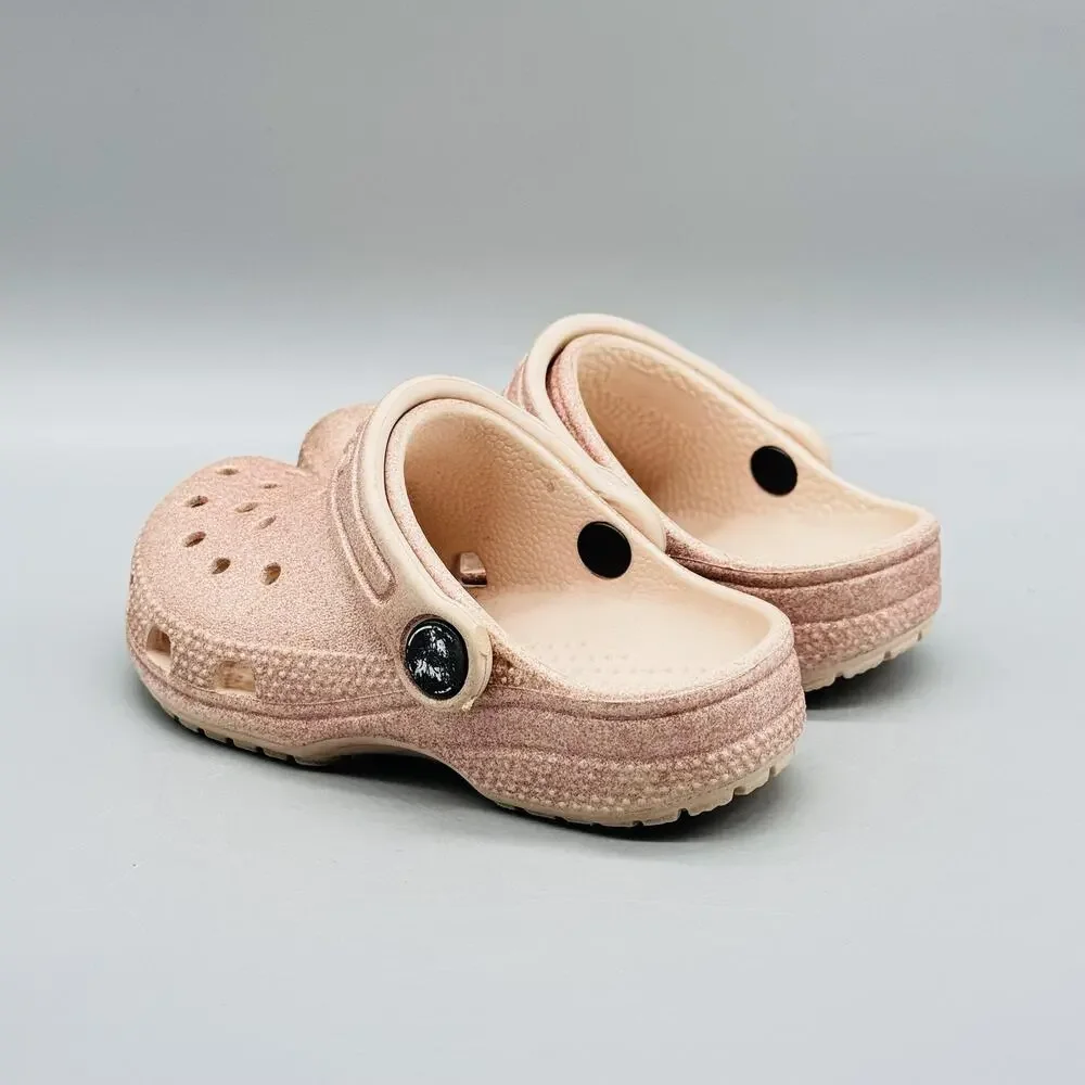 Crocs Shoes Girls 8 Pink Glitter Classic Clog Slip On Sandals Lightweight Casual